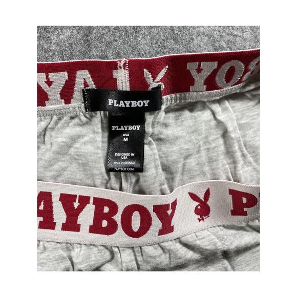 Playboy Pajama Set Womens Medium Gray Button Front Top Shorts Sleepwear Lounge - Picture 7 of 14